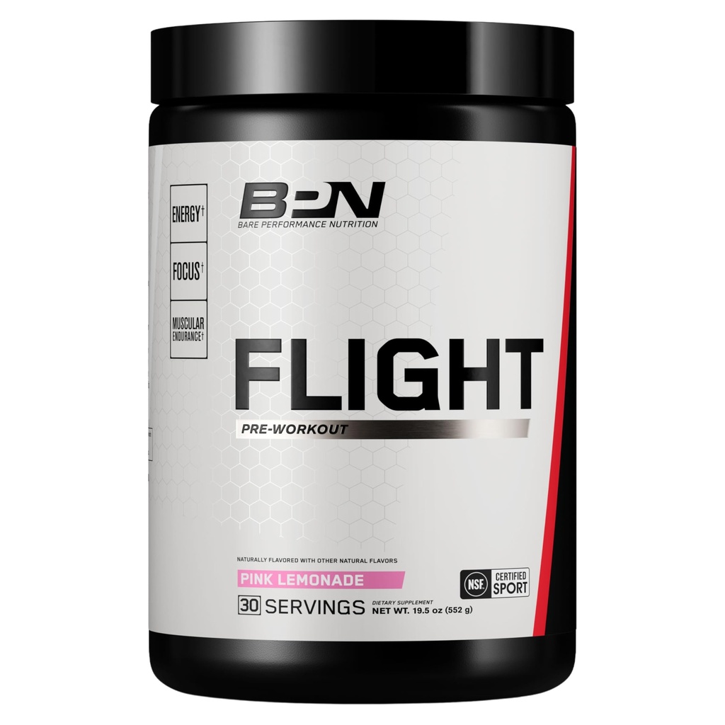 BARE PERFORMANCE NUTRITION BPN フライト プレワークアウト, エネルギーとメンタル フォーカスをサポート, 改善された耐久性 & マッスル ポンプと CarnoSyn® ベータアランナイン, ピンクのLemonade, 30 サービング