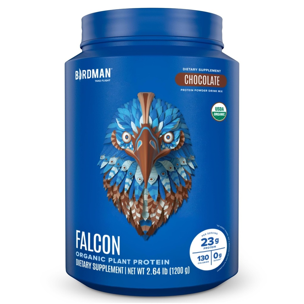 BIRDMAN Falconビーガンプロテインパウダーオーガニック、ステビア&シュガーフリー、植物ベースのタンパク質、低炭水化物、乳製品無料、ケト、ノンWheyプロテイン、プロバイオティック、エンドウ豆プロテイン、チョコレート味 - 37 サービング - 2.64lb