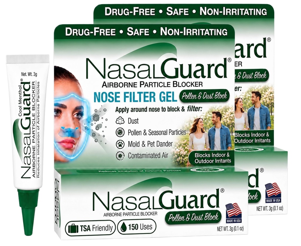 Airborne Particle Blocker Gel | Filters & Helps Block Pollen, Dust & Irritants | Indoor & Outdoor Use, Travel & Work | Drug-Free, Alcohol-Free | 150+ Uses (Cool Menthol, 3g, Pack of 2)