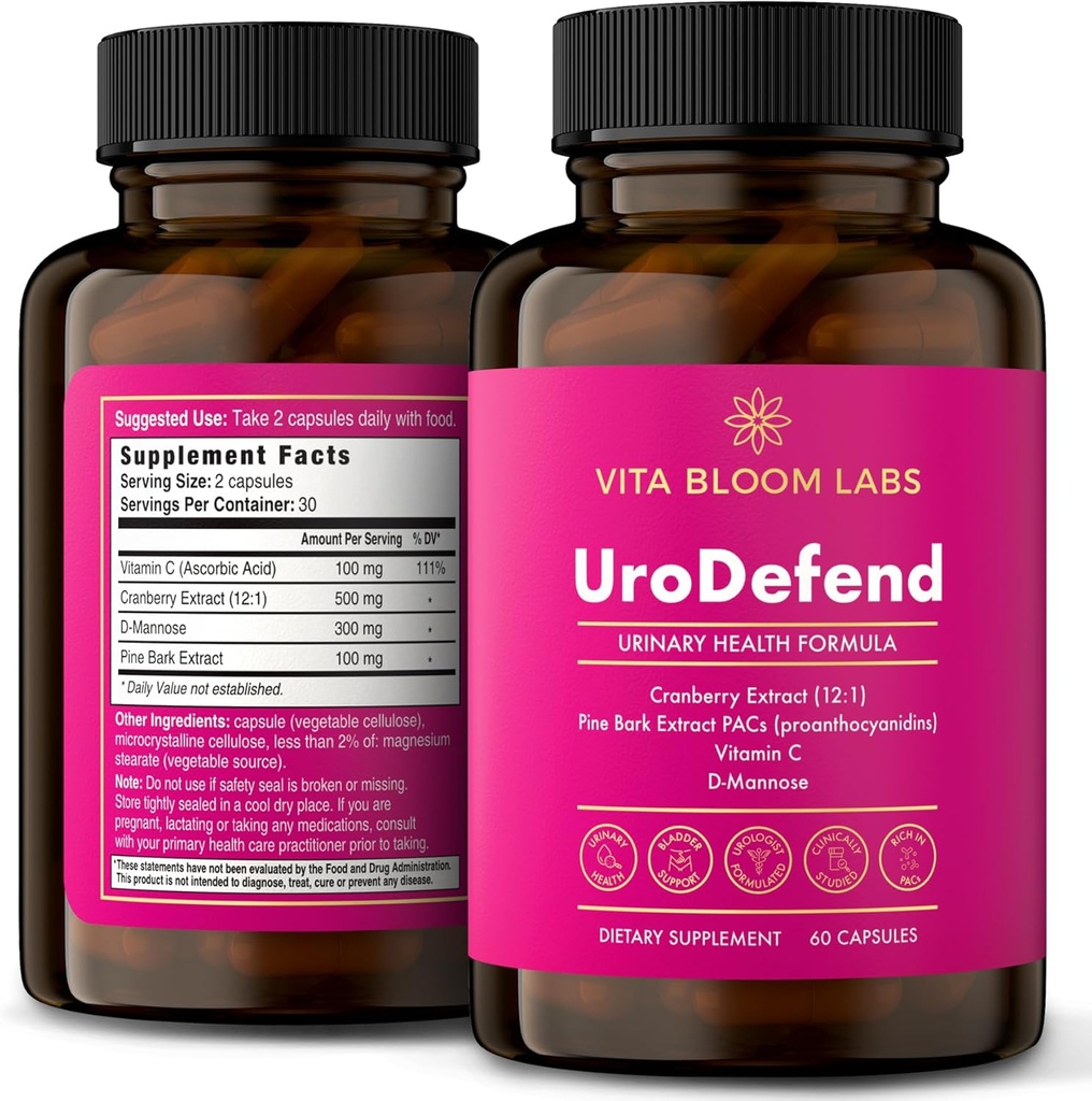 UroDefend UTIプロテクションフォーミュラ | クランベリーパック | フィジシャンフォーミュラ | 添加剤無料 + グルテンフリー | クランベリーエキス、パインバークエキス、Dマンノーゼ、ビタミンC | 60カプセル