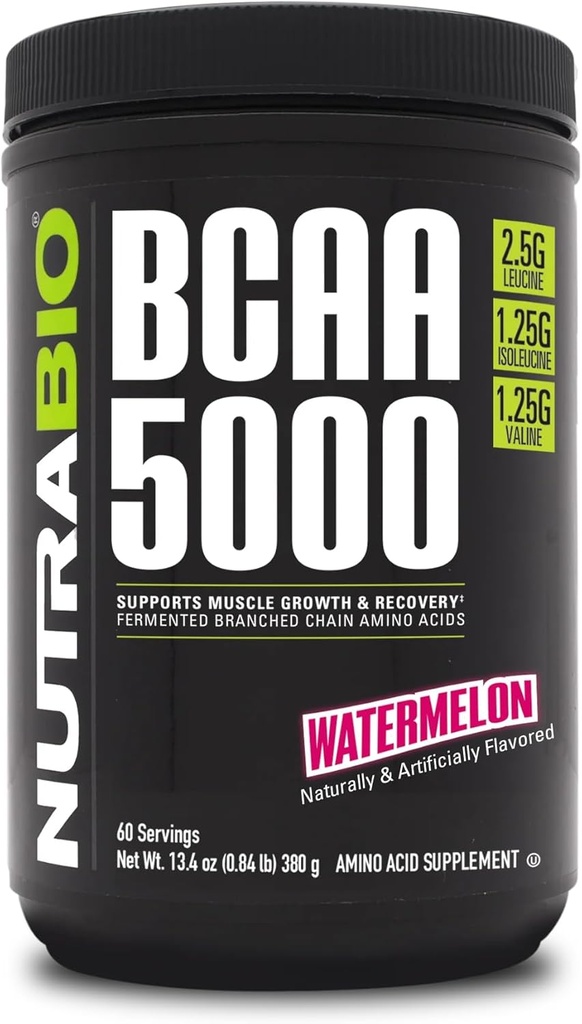NutraBio BCAA 5000パウダー - ビーガン発酵BCAA - リーンマッスル成長をサポート, 回復, 耐久性 - 60 サービング - Watermelon