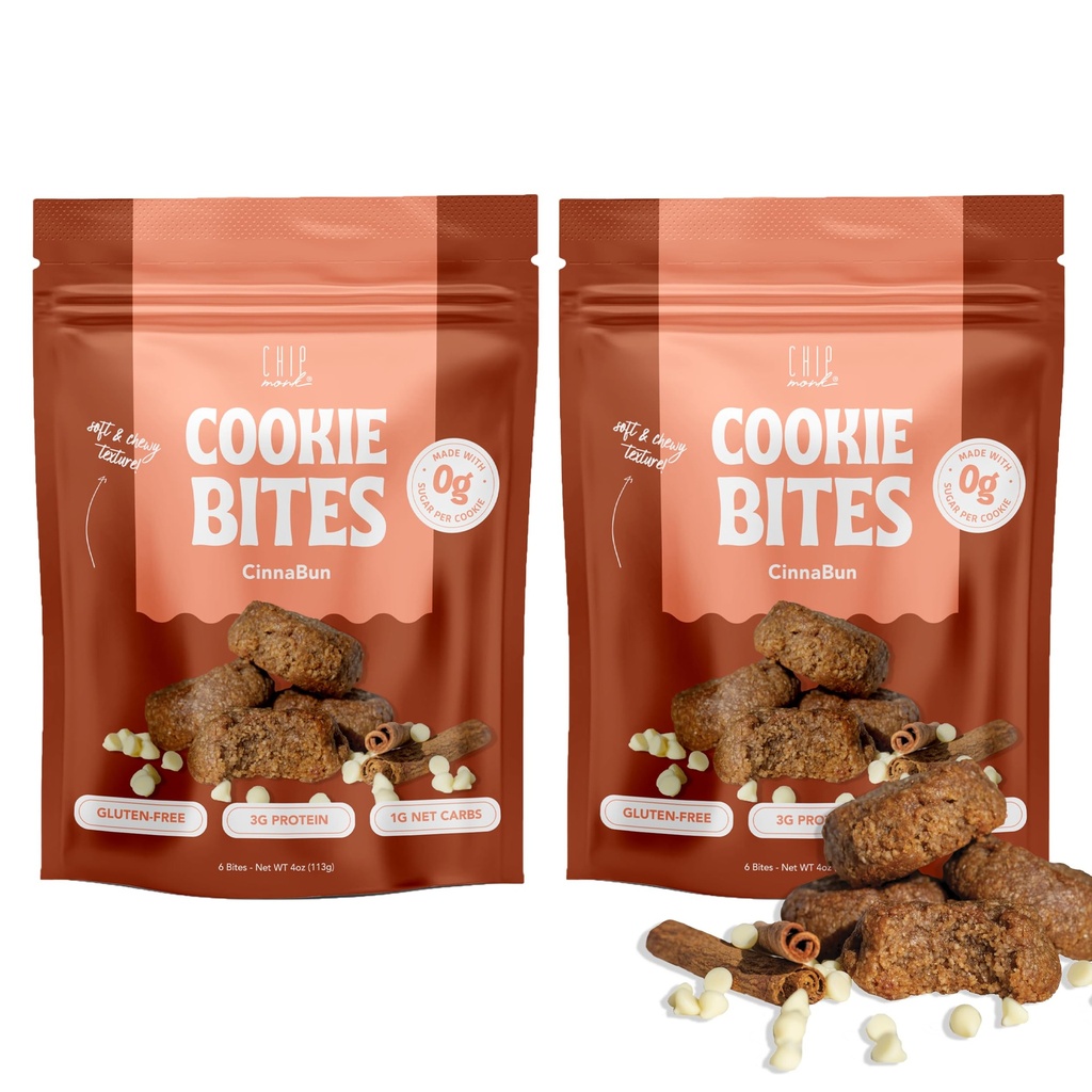 ChipMonk Keto Cookies Bites - Cinnabun (2 Pack, 16 Bites) Low Carb Keto Snacks - Gluten-Free, High Fat, Low Sugar, Ketogenic Sweet Snack Foods, Healthy Macro Nutrition Treats