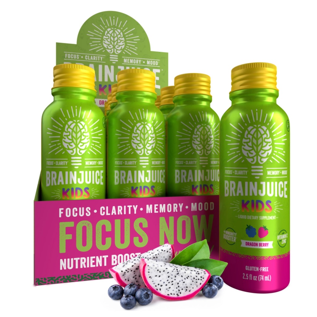 BrainJuiceはビタミンD、C、B、アルファGPC及び有機ジンジャーの根、年齢5+、ドラゴンベリー、2.5のflのoz、12のパックが付いている免疫のための頭脳及び免疫サポート ショット、グルテンフリーの補足の打撃をからかいます