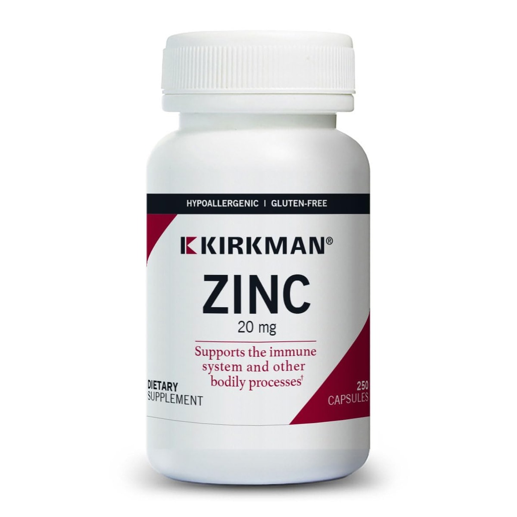 Kirkman - 亜鉛20mg - 250カプセル - 免疫サポート - 高吸収 - 低刺激性