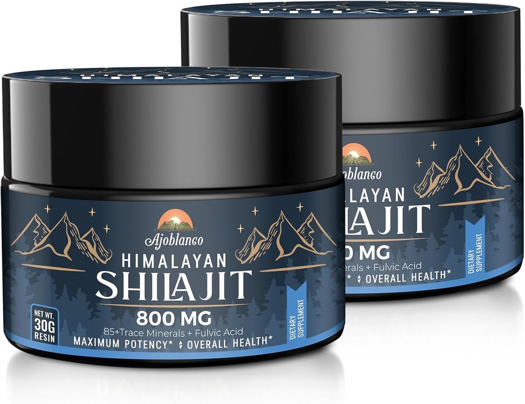 Ajoblanco 800 Mg Himalayanのシラジットの樹脂、シラジットの純粋なヒマラヤの有機性、純度、エネルギーのための高い適量及び効力、強さ及び免除、人及び女性、30グラム、2のパック