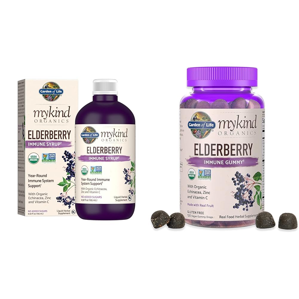 生命の庭 有機物植物ベースのエルダーベリー免疫シロップ 6.59 floz & Organics Elderberry Gummies for Adults & Kids