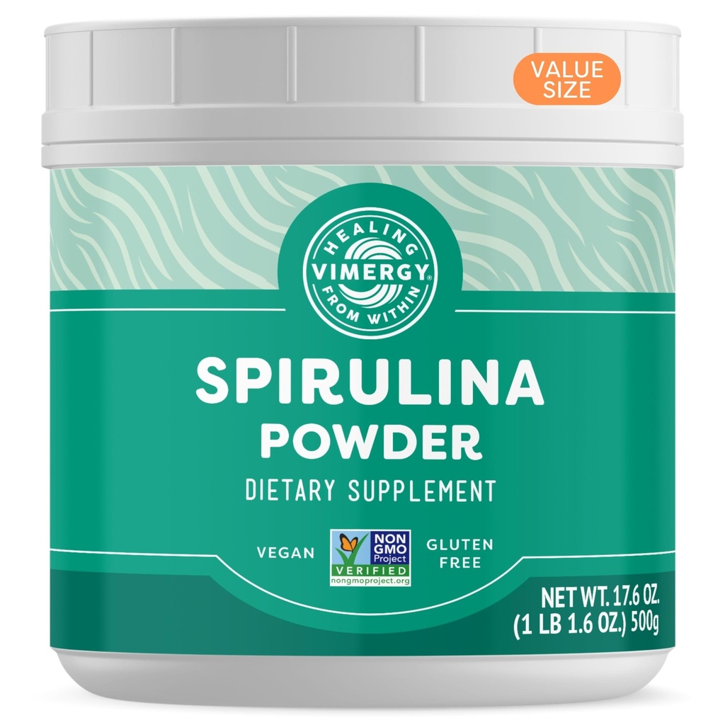 Vimergy Spirulina Powder, 166 Servings – Value Size – Greens Powder – Nutrient Dense Blue-Green Algae Superfood for Smoothies & Juices – Immune Support - Non-GMO, Gluten-Free, Vegan & Paleo - 500g