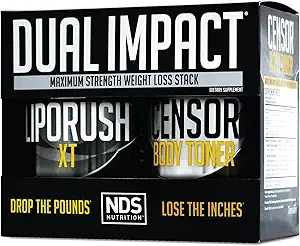 NDS Nutrition Maximum Strength Dual Impact Stack - Powerful 2-in-1 Weight Loss Kit Combines High Energy Fat-Burning XT Thermogenic with Premium CLA Censor Body Toner (60 Caps & 90 Softgels)