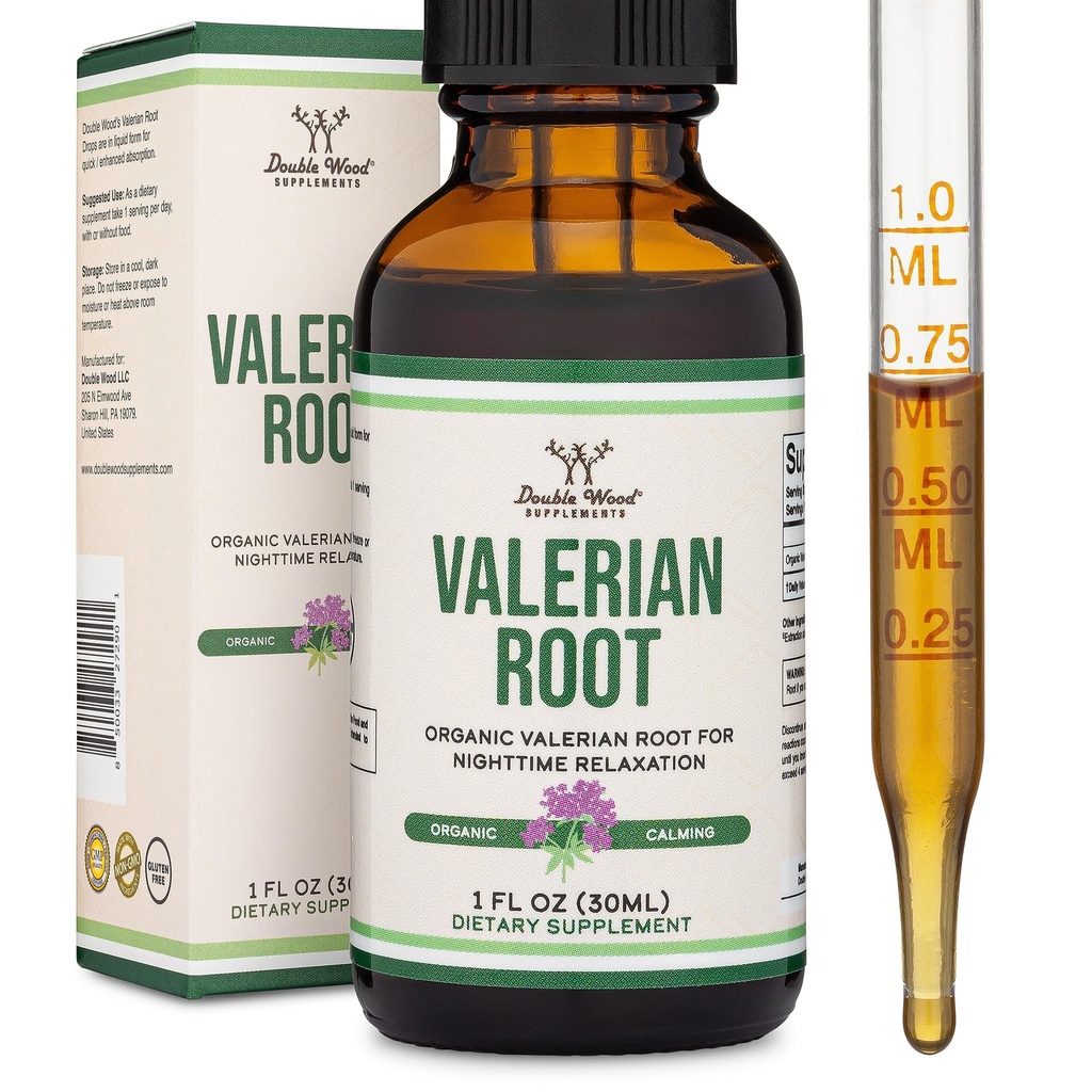 Valerian Rootは睡眠のために低下します - 有機Valeian Root Tincture Extract 168mg - 1 FL OZ、30のサービング(カプセルよりも吸収されるベター、Valeian Root Teaを強化します)ダブルウッドによるリラックスとカルムのための