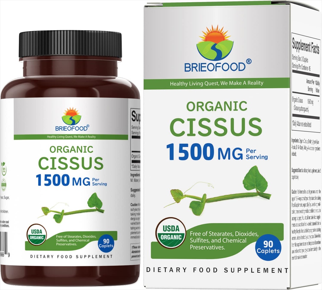 BrieofoodオーガニックCissus Quadrangularis 1500mg、45サービング、ベジタリアン、グルテンフリー、90ベジタリアンタブレット