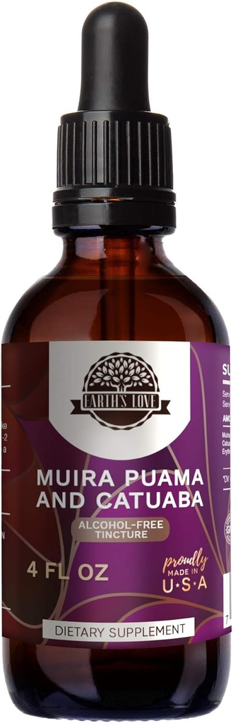 地球の愛 - Muira Puama と Catuaba アルコールフリーハーブエキス チンキ、超濃縮(Ptychopetalum Olacoides と Trichilia catigua、Erythroxylum vacciniifolium) 乾燥ハーブ (4 Fl Oz)