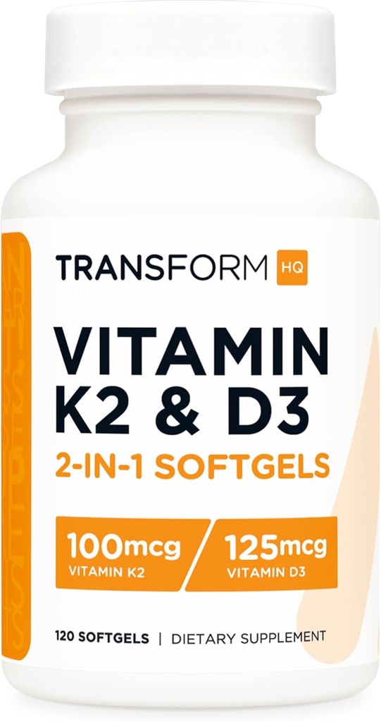 ビタミンK2(MK7)(100mcg)+ビタミンD3(5000 IU)120Softgels -グルテンフリーかつ非GMO