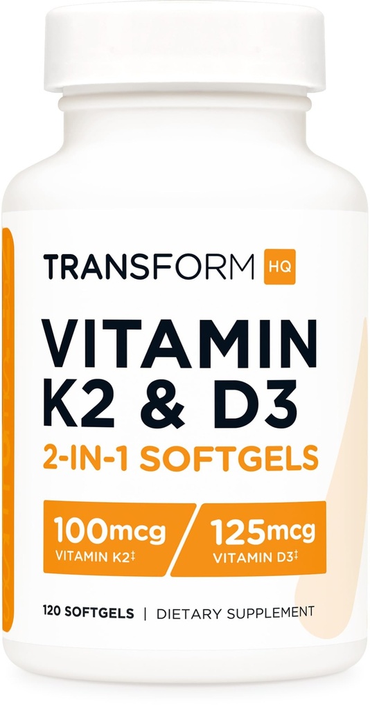 ビタミンK2(MK7)(100mcg)+ビタミンD3(5000 IU)120Softgels -グルテンフリーかつ非GMO