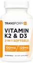 ビタミンK2(MK7)(100mcg)+ビタミンD3(5000 IU)120Softgels -グルテンフリーかつ非GMO