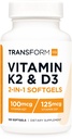 ビタミンK2(MK7)(100mcg)+ビタミンD3(5000 IU)120Softgels -グルテンフリーかつ非GMO