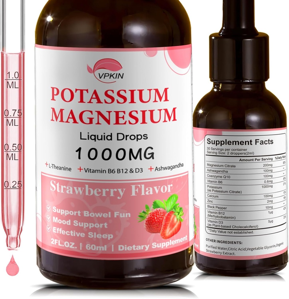 カリウムのマグネシウムのクエン酸塩の補足、マグネシウムのGlycinate 1000mgとAshwagandha、亜鉛、サポート クラム及びサポート免疫システム(いちご、2 FL.OZ)を低下させます。