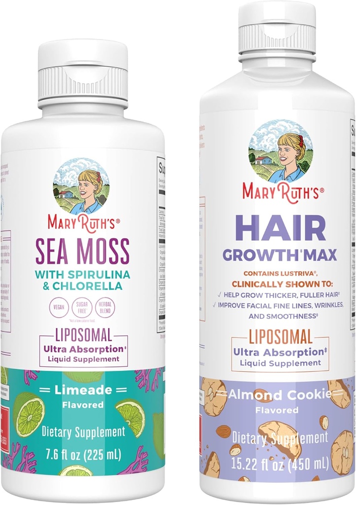 MaryRuth Organics Sea Moss Liposomal(Limeade) & Hair Growth MAX(アーモンドクッキー) | クリーンラベルプロジェクト Verified® | エネルギー・免疫・美容用ビタミン | ヴィーガン・グルテンフリー・非GMO