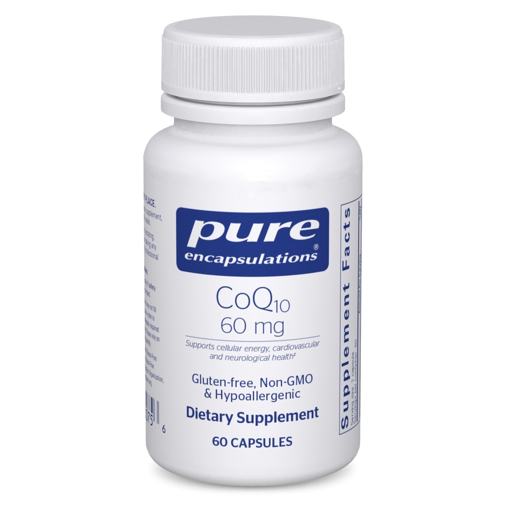 純粋なカプセル封入CoQ10 60 mg | エネルギー、酸化防止剤、脳および細胞の健康、認知症および心血管サポートのための補酵素Q10サプリメント* | 60カプセル
