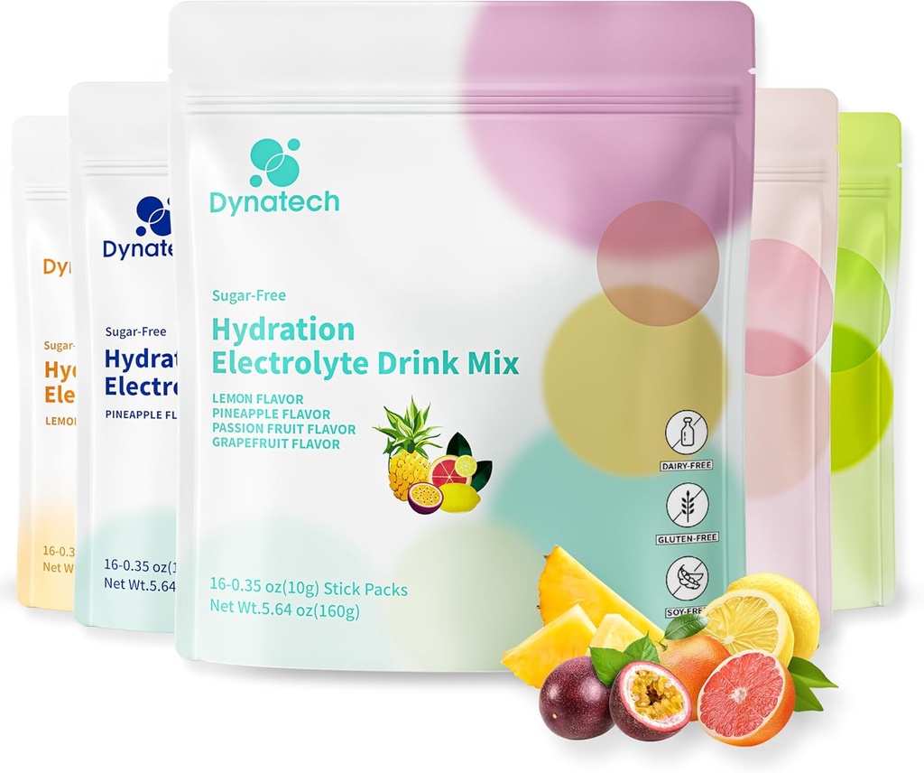 Dynatech ゼロ 砂糖 電解液 ドリンク ミックス - バラエティ パック - 10 個の電解液とビタミン の水分補給 パック | GMO なし、グルテンフリー、ビーガン電解液 パウダー パケット | 16 個のサービング