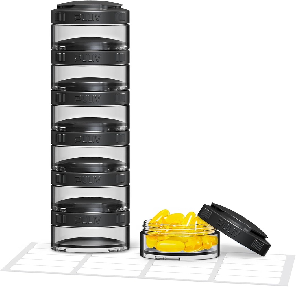 PULIVの適用範囲が広い使用のための積み重ね可能な週刊の丸薬のオルガナイザー、容易な収穫及び詰物、BPAなし、20のステッカーのための広い開始を用いる大きい旅行丸薬箱の箱7日は、ビタミン、補足、魚油を握ります