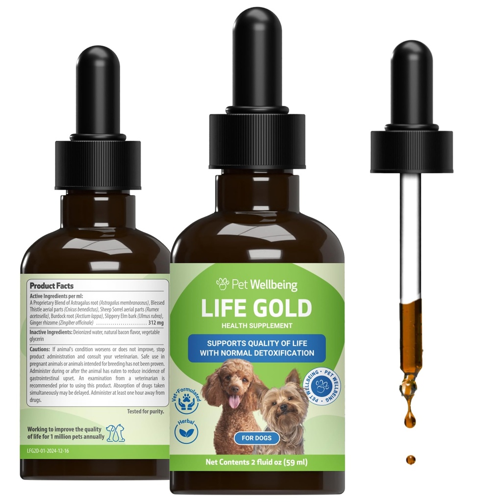 犬のためのペットウェルビーイングライフゴールド - Vet-Formulated - 免疫サポートと抗酸化保護 - 天然ハーブサプリメント2オンス(59ml)