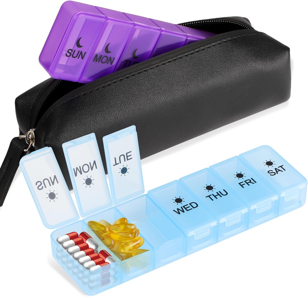 Detachable 7 Day Pill Box, 14 Compartments Medicine PP Storage Box, BPA-Free Travel Medicine Box with Waterproof Bag, Twice a Day Pill Case Box for Vitamin Supplements, and Fish Oil