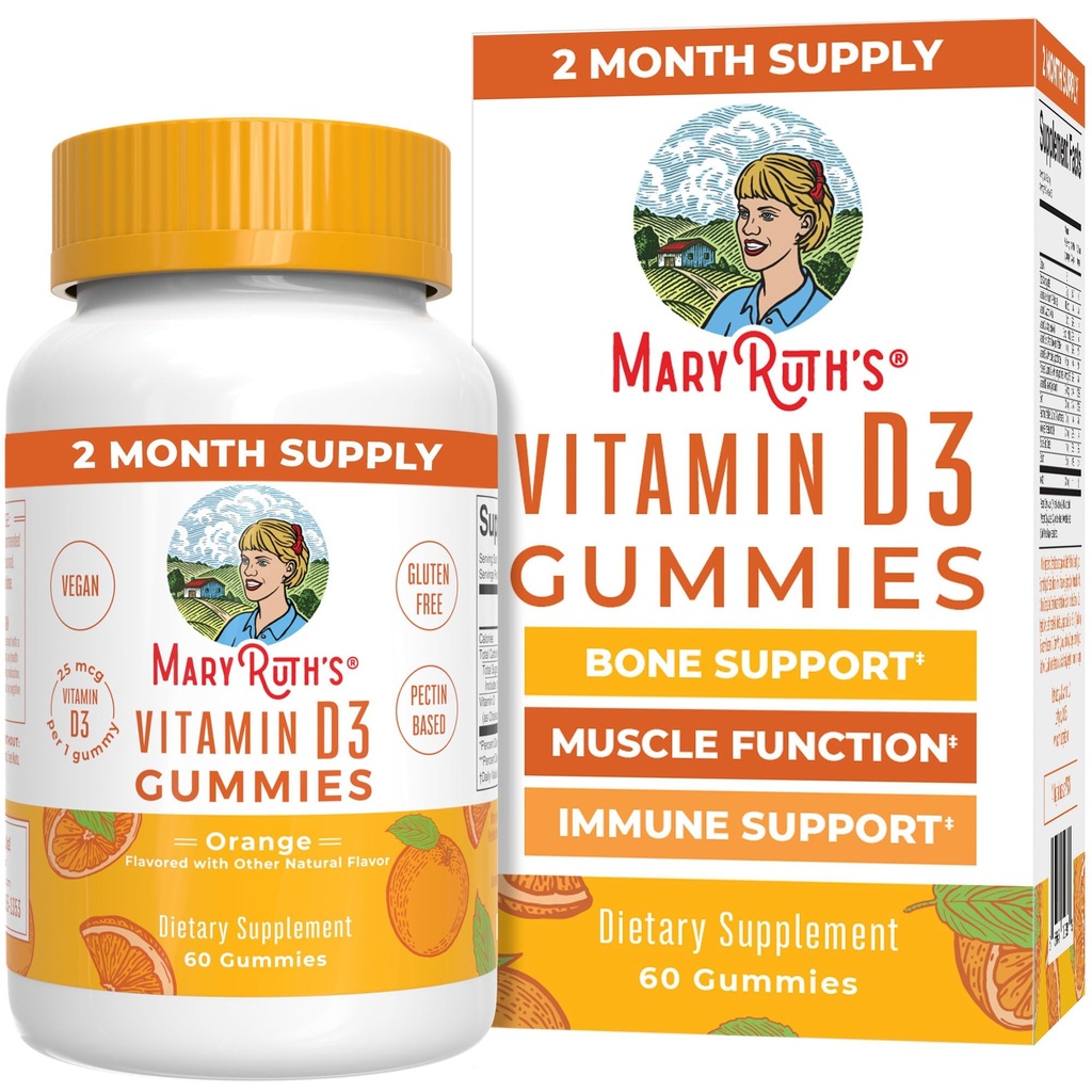 MaryRuth Organics Vitamin D3グミー | 2ヶ月の供給 | 大人&子供用ビタミンDギーミー | 免疫サポートサプリメント | VIT D3 1000IU for Bone Health&Muscle Function | ヴィーガン | GMO | グルテンフリー | 60