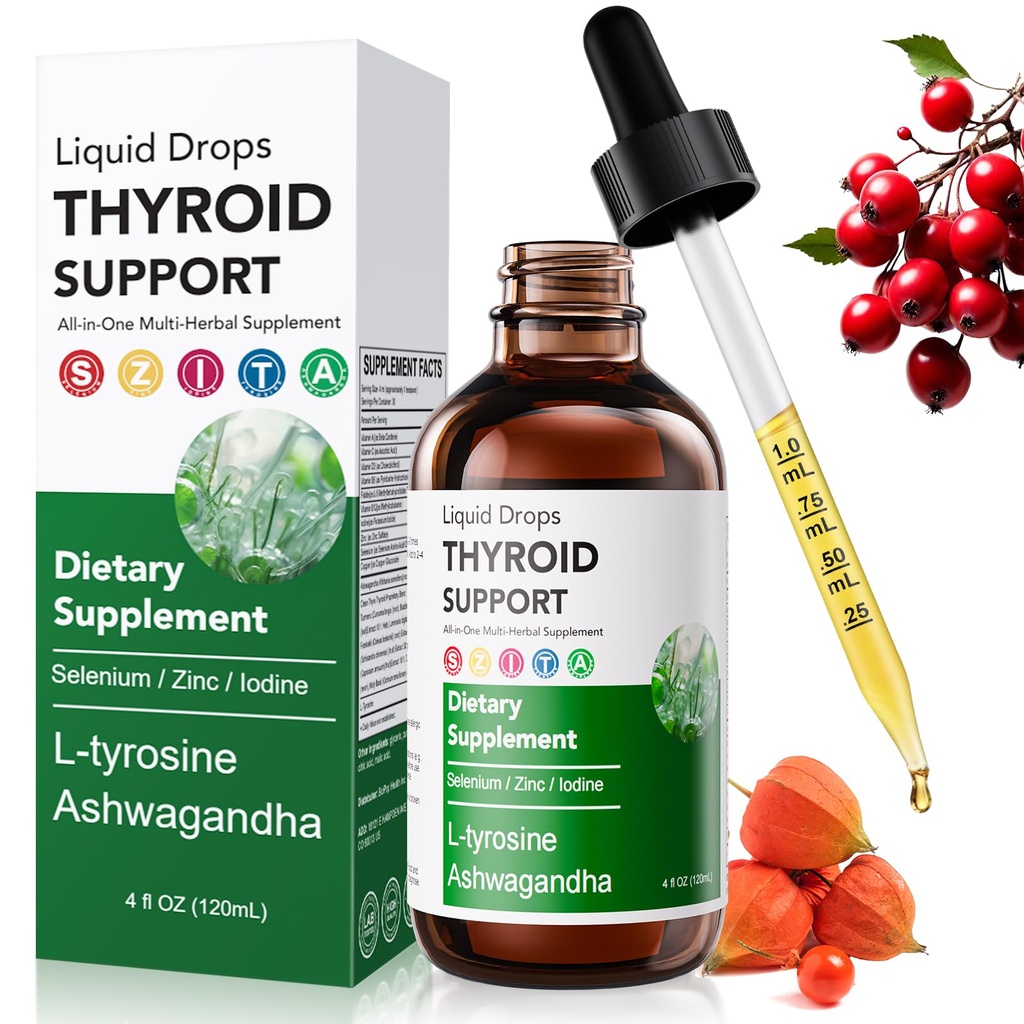 Actora Thyroid Support Liquid Drops, Kindled Thyroid Support Drops with Selenium Zinc Lodine L-Tyrosine Ashwagandha for Hormone Balance - Mood & Energy Supplement - 4 fl. oz. (120mL)