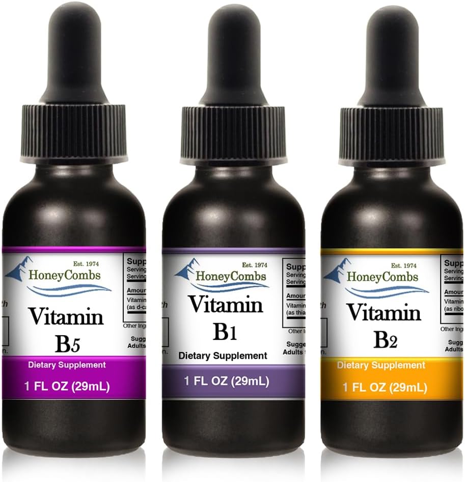 HoneyCombs 液体は 1oz 各保存 10% - ビタミン B5 (パントセニック酸) + ビタミン B2 (リボフラビン) + ビタミン B1 (チアミン)