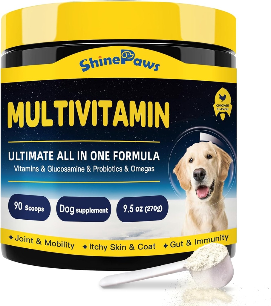 Dog Vitamins, Dog Multivitamin Powder, with Probiotics, Glucosamine, Omega 3, Support Gut, Joint & Mobility, Itch Skin & Coat, Minerals & Antioxidant for Immune Health, Daily Essential Dog Supplements
