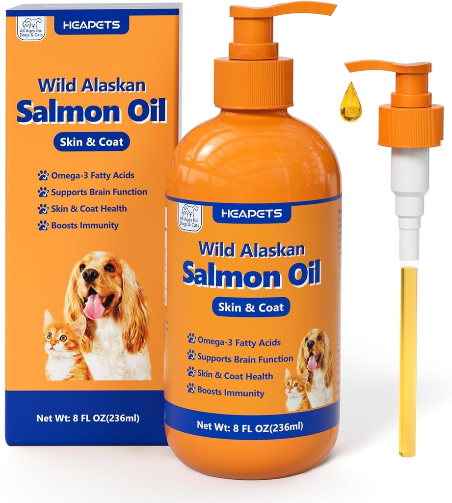 犬と猫のためのワイルドアラスカサーモンオイル、魚油オメガ3は、EPA&DHAとスキン&コート、免疫、脳、関節と心臓の健康、犬と猫の魚油はポンプ8オンスと補います