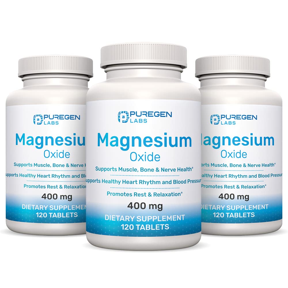 マグネシウム400mg [高効力] サプリメント - 免疫サポート、筋肉の回復、足のランプ、リラックスのためのマグネシウム酸化物 - 3パック | 合計360カウント