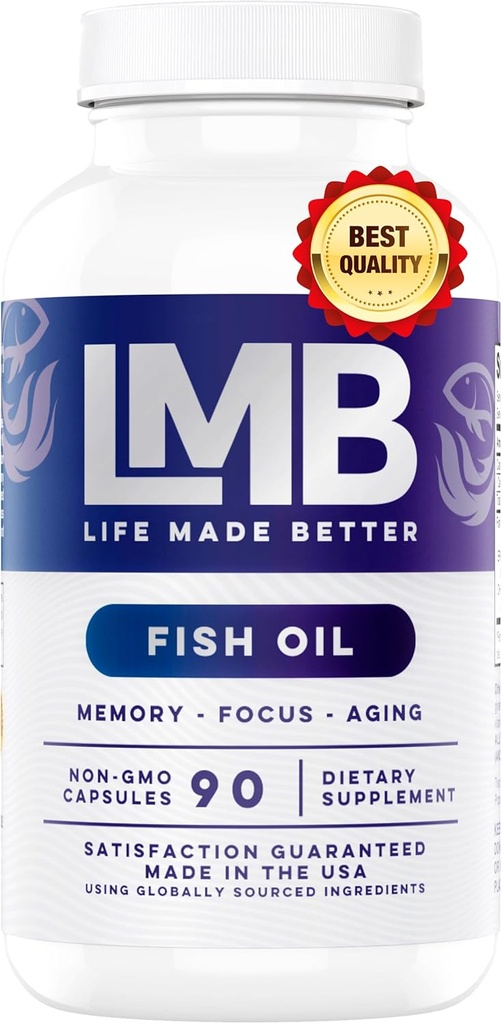 野生のキャッチオメガ3魚油3000mg - トリプル強度バープレスDHA 900mg + EPA 1200mg非GMO - エンタリックは、後味なしでコーティング - LMB(90ソフトジェル)