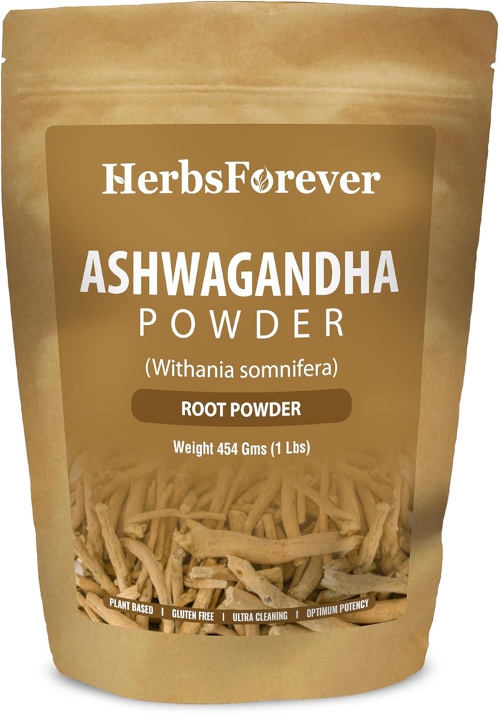 HerbsForever Ashwagandha Root Powder 454g I Winter Cherry, Non-GMO, ビーガン, Gluten-Free I Ayurvedic Stress-Buster サポート エネルギーブースター, Vitality & Rejuvenator 全体的なウェルネス 最大強度