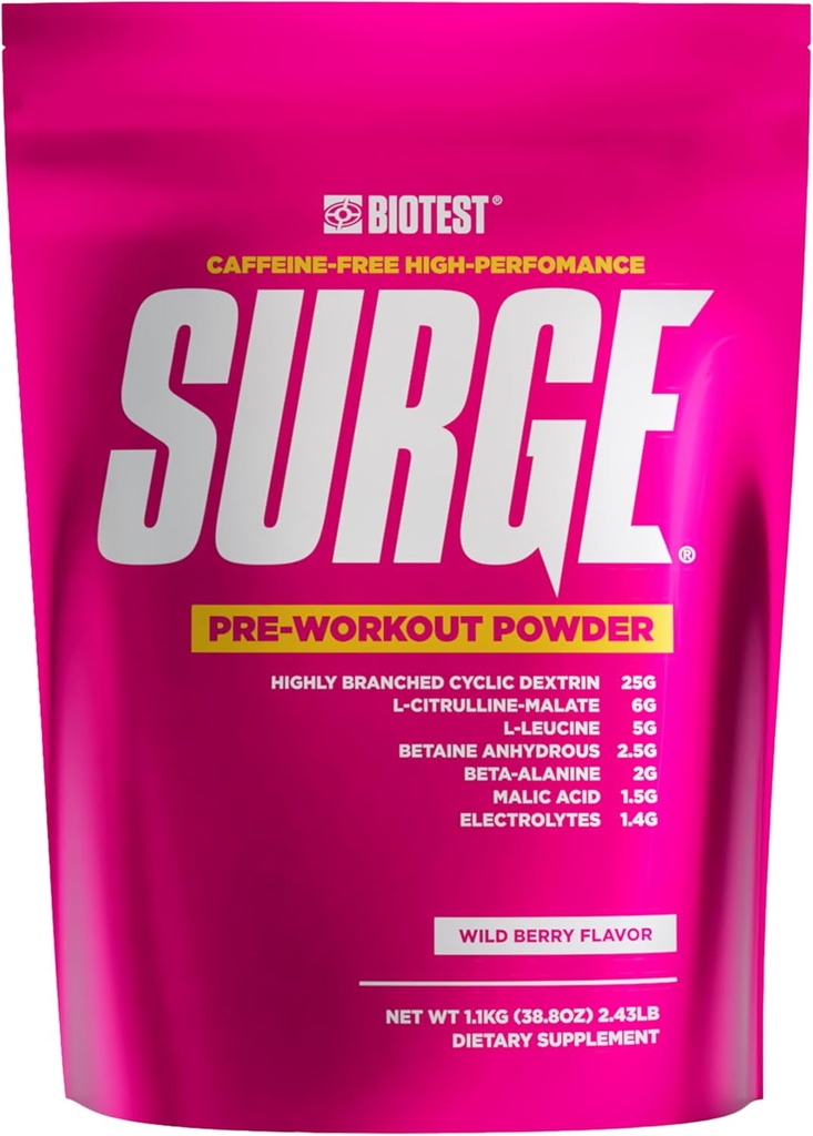 サージのプレワークアウトの粉- 25 gの非常に分岐させたCyclic Dextrin、6.5 gのCitrullineのマレート、5 g Lロイシン、2.5 gのベタイン無水、2 gベータアラニン、1.4 gの電解物のブレンド- 1.1 Kg