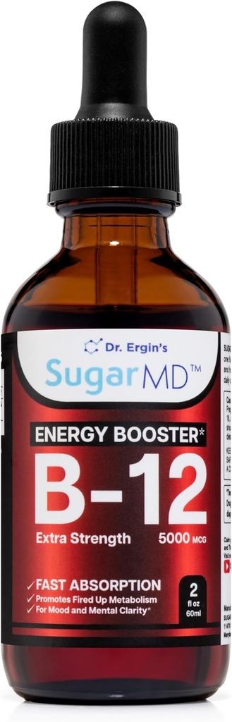 SugarMDのビタミンB12 5000のmcgの液体の低下–女性および人のための2つのflのoz (60ml)エネルギー低下–最高の吸収の方式の非GMO及びグルテンフリーの液体B12の低下