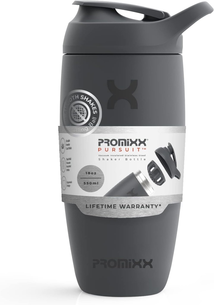 Promixxの追求のシェーカーのびんはステンレス鋼の水差しおよびシェーカーのコップ、18ozのグラファイトの灰色を絶縁しました