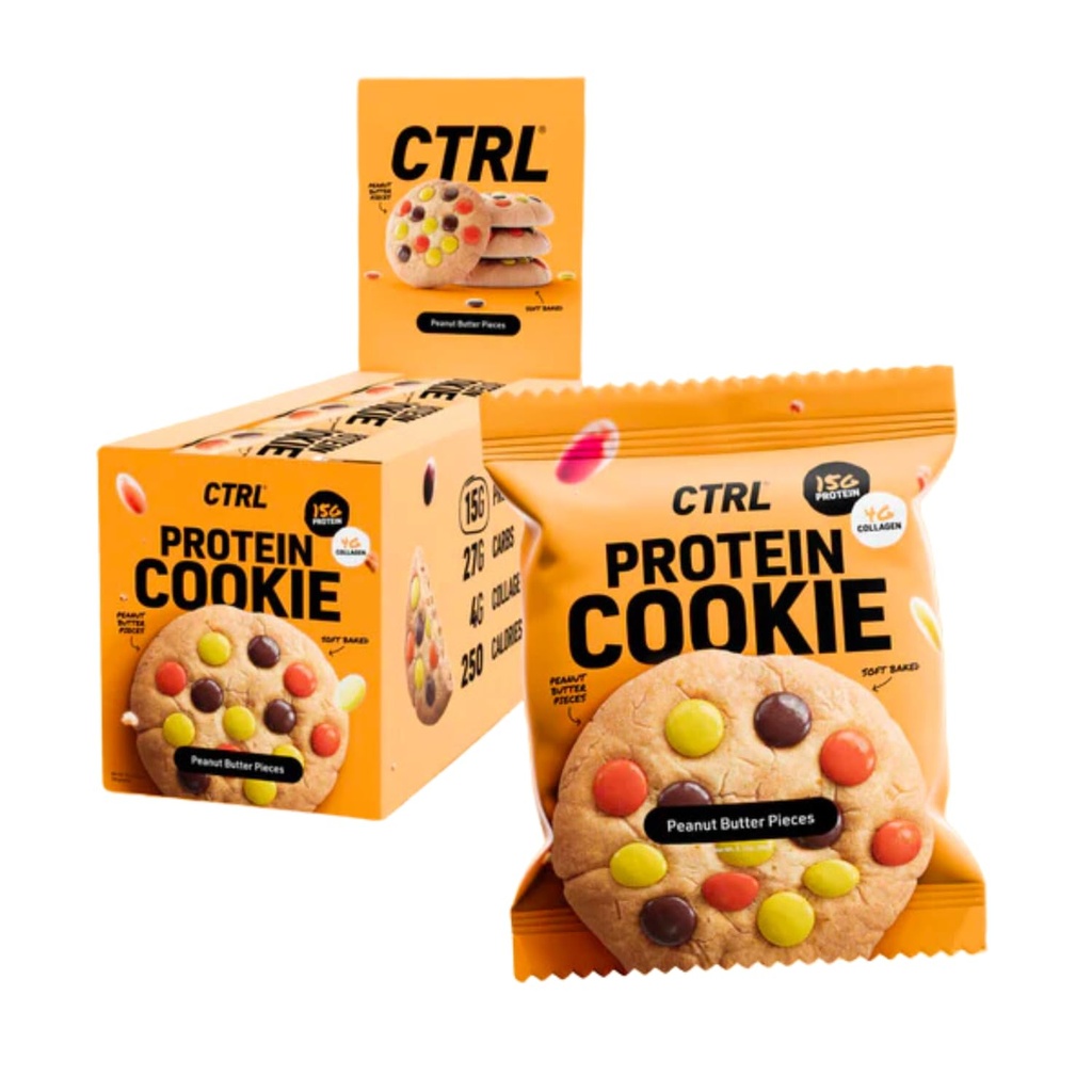 CTRL Peanut Butter Piece Protein Cookies - Soft Baked Cookies with Rich and Creamy Peanut Butter Pieces - Nutrition Packed Protein Treats with 15g of Protein, 4g Collagen & Fiber - Protein Snack for Active Lifestyles (12 Pack)