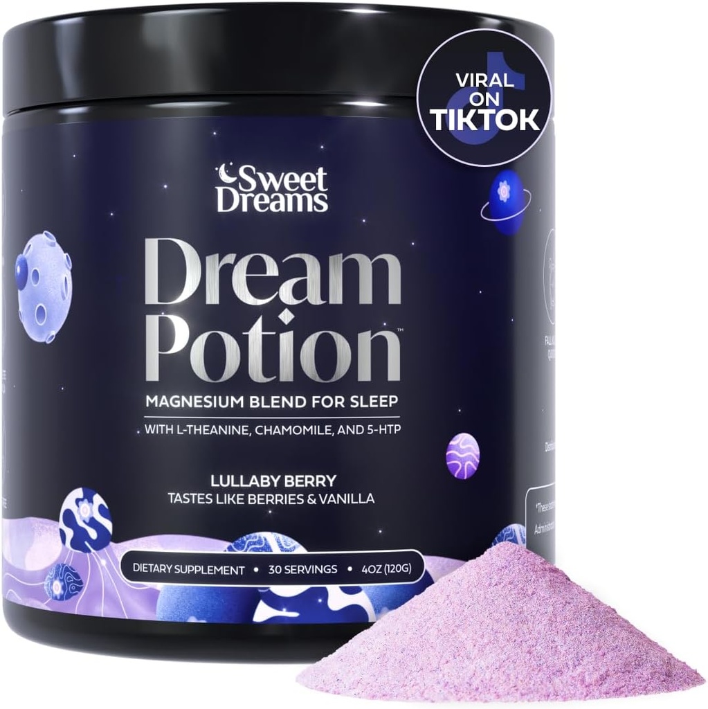 SweetDreams Dreams Dreams Dream Potion Sleep Support Blend with Magnesium Glycinate, Glycine, L-Theanine & Chamomile - 砂糖無料Blueberry Flavor (30 サービング)