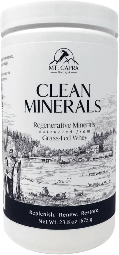 Mt. Capra Clean Minerals | 草飼料のヤギから抽出された再生鉱物、1000mg以上のカリウム、240mg Calcium、マルチミネラル、Bioavailable、消化しやすい | 30の摂食 - 23.8 oz
