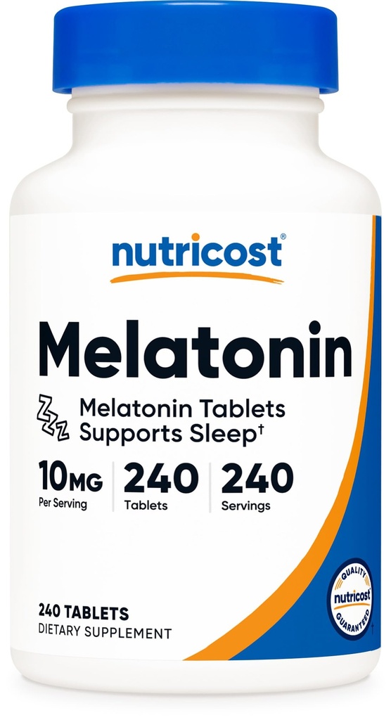 Nutricost Melatonin 10mg、240錠 - サービングあたり10mg、非GMO、グルテンフリー