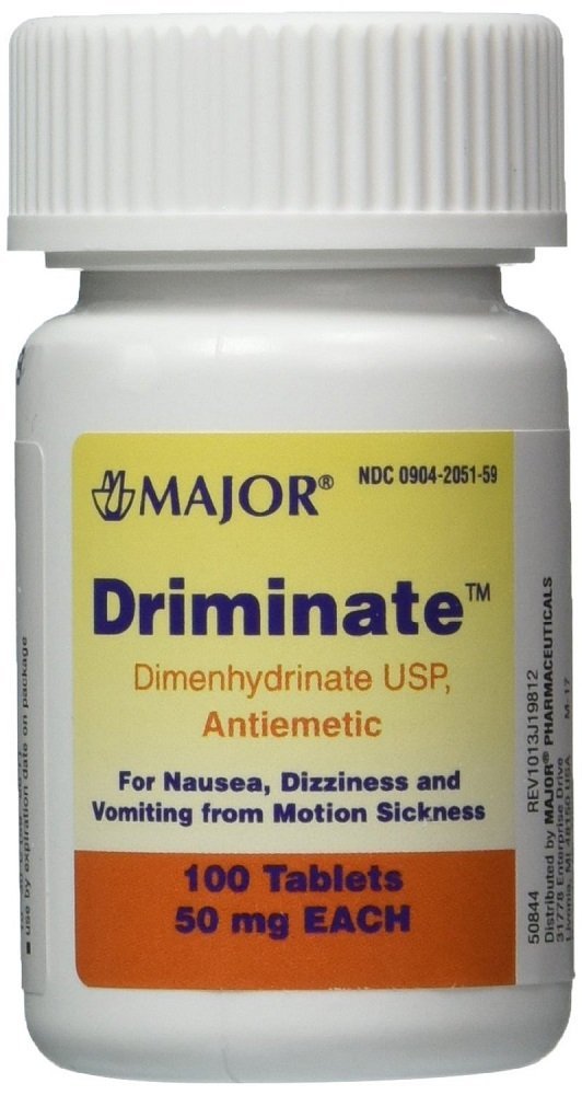 Driminate Generic for Dramamine Motion Sickness 50 mg Anti Nausea 100 ct (5 Pack)
