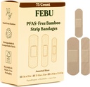 FEBU エコフレンドリー 竹織物包帯 | PFAS 無料 フレキシブル ファブリック 包帯 | ナチュラル 低刺激性の包帯は、スクレープ、カット、ファーストエイド | 完全堆肥化、乳液フリー包帯 | 75 カウント ストリップ