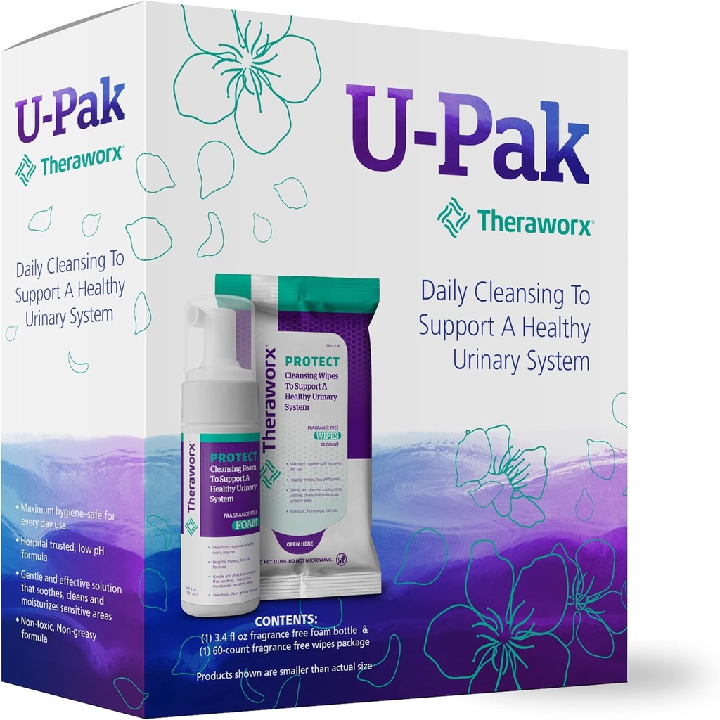 TheraworxはU-Pak 60-Ctワイプと衛生フォーム3.4 oz for Urinary Health(パッケージ1)