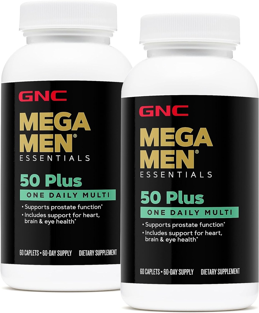 GNCメガメン50プラスワンデイリーマルチビタミン、ツインパック、60カプレット/ボトル、サポートハート、脳、眼の健康