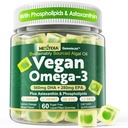 ビーガンオメガ3グミー+ホスホリピード、アスタキサンチン、ビタミンD3、DHA 560mg&EPA 280mg、大人のためのフィッシュフリー藻オメガ3サプリメント&ブレイン、目、皮膚、全体的な健康、砂糖無料、60Cts