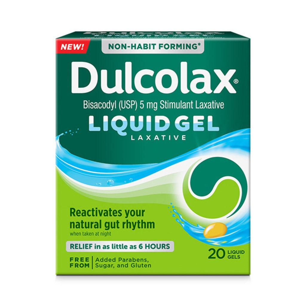 Dulcolax Stimulant Laxative Liquid Gels, Predictable & Effective Constipation Relief, Relieves Constipation Related Symptoms, Bisacodyl 5 mg, No Added Parabens, Gluten-Free & Sugar-Free, 20-Count