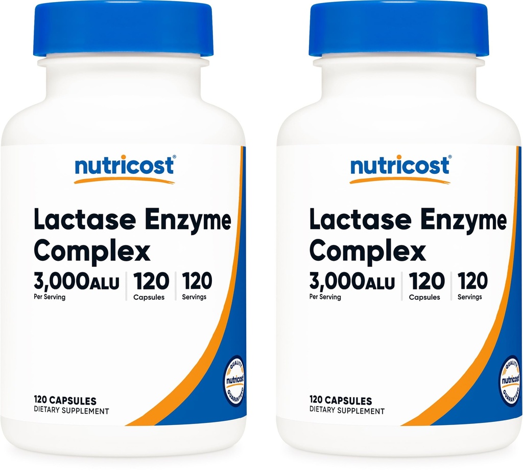 Nutricost ラクターゼ酵素コンプレックス 3,000 FCC ALU、120 Veggie カプセル - Non-GMO、グルテンフリー、120 サービング (2 ボトル)