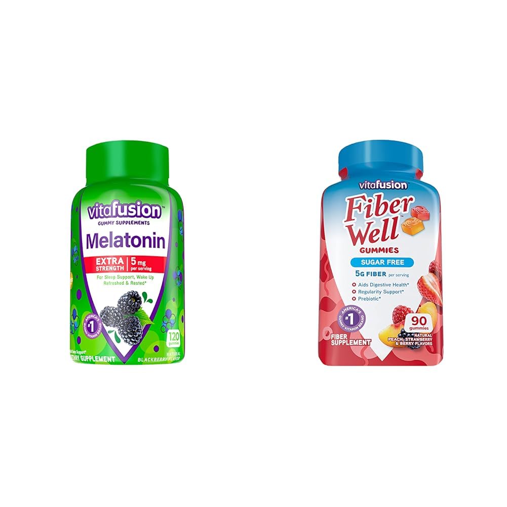 Vitafusion の余分強さの Melatonin の Gummy のビタミン、5mg、120 ct Gummies 及び繊維の健康な砂糖の自由な繊維の補足、ピーチ、いちごおよび BlackBerry の味付けされた補足、90 の計算