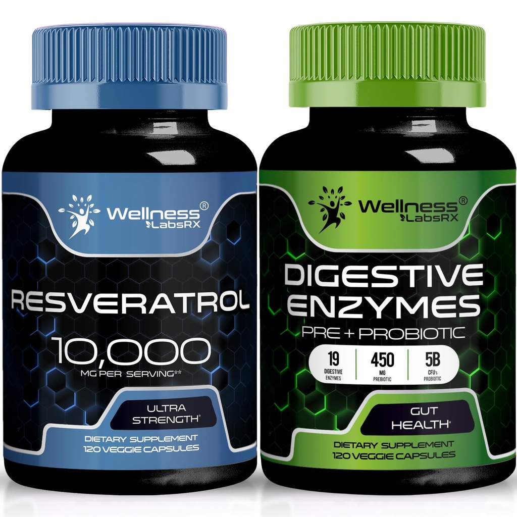 ウェルネスLABSRXレスベラトロールカプセル10,000mg - 消化酵素450mg